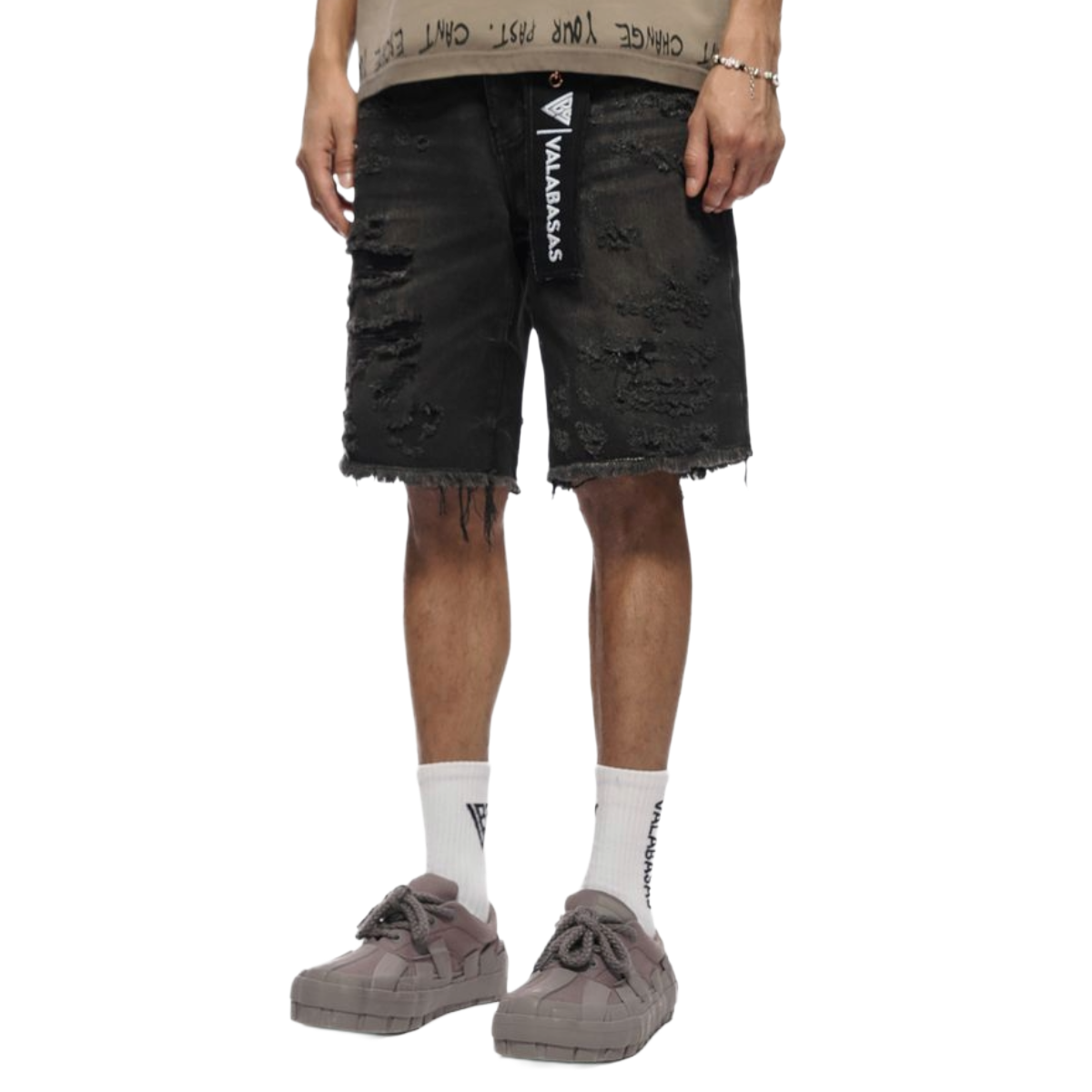 VALABASAS "CLIPPED" WASHED DENIM SHORTS (BLK)