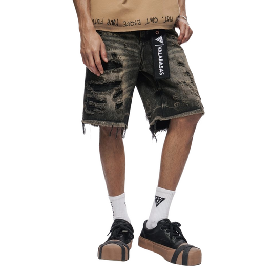 VALABASAS "CLIPPED" WASHED DENIM SHORTS (GREY)