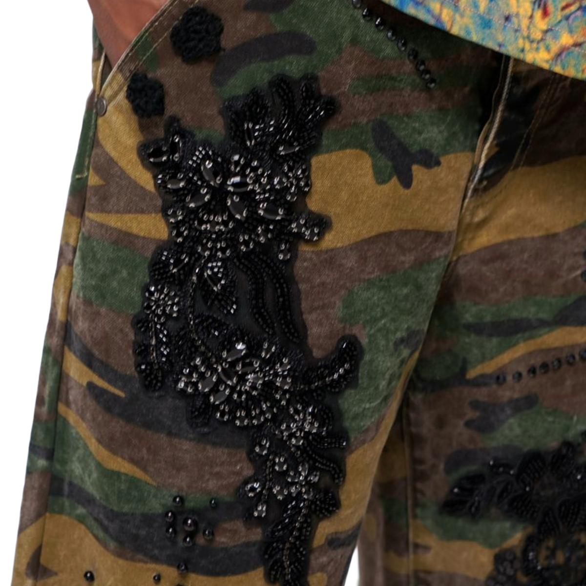 TRNCHS 'STITCHED' DENIM SHORTS (CAMO)