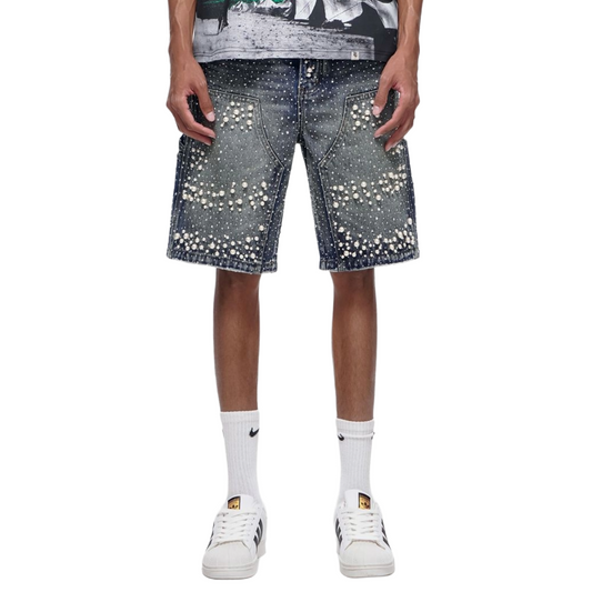 TRNCHS 'ARMOR' WASHED DENIM SHORTS (DK BLUE)