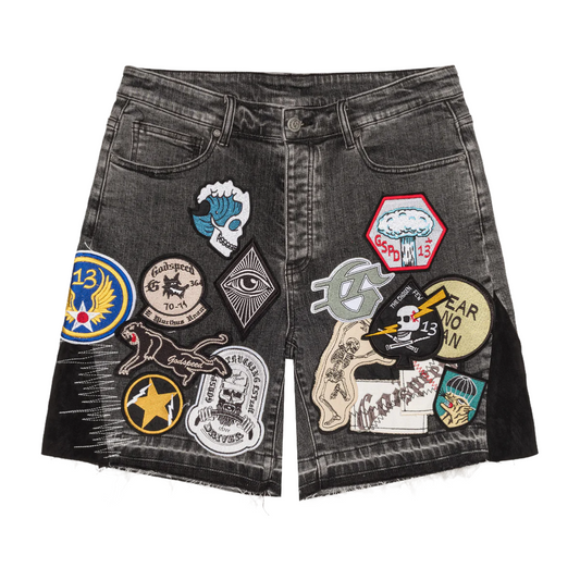 GODSPEED 'PATCHWORK V2' DENIM SHORTS (GREY)