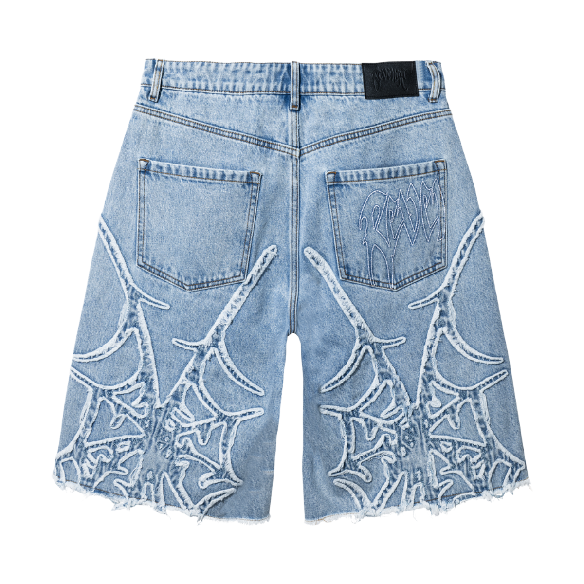 REVENGE 'SPIDER WEB' BLEACHED DENIM SHORTS