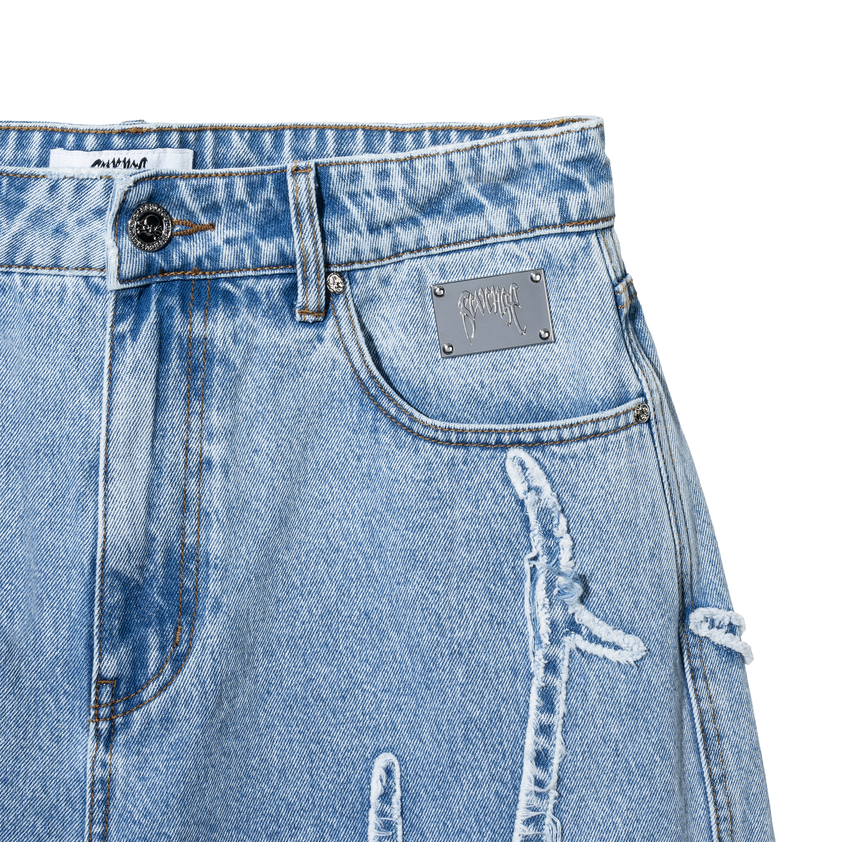 REVENGE 'SPIDER WEB' BLEACHED DENIM SHORTS