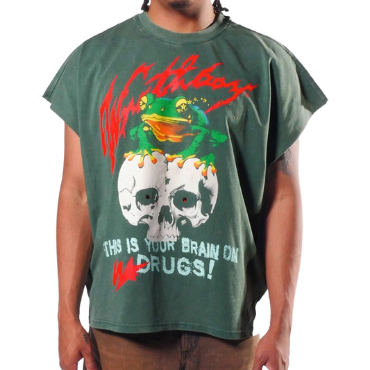 WRATHBOY 'BRAIN ON DRUGS' SLEEVELESS TEE (DRK GRN)