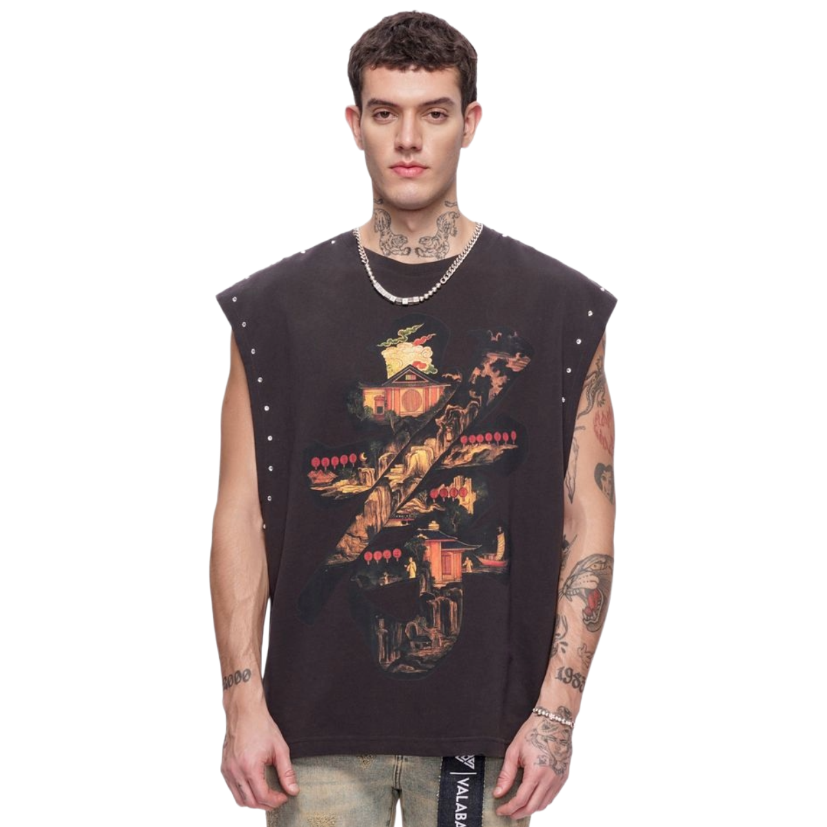 VALABASAS "EMBER GLYPH" CUT OFF TEE (BLK WASH)