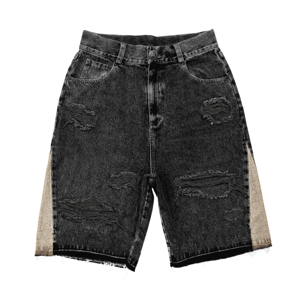 WR 'RIOT COLLECTIVE' DENIM SHORTS (BLK)