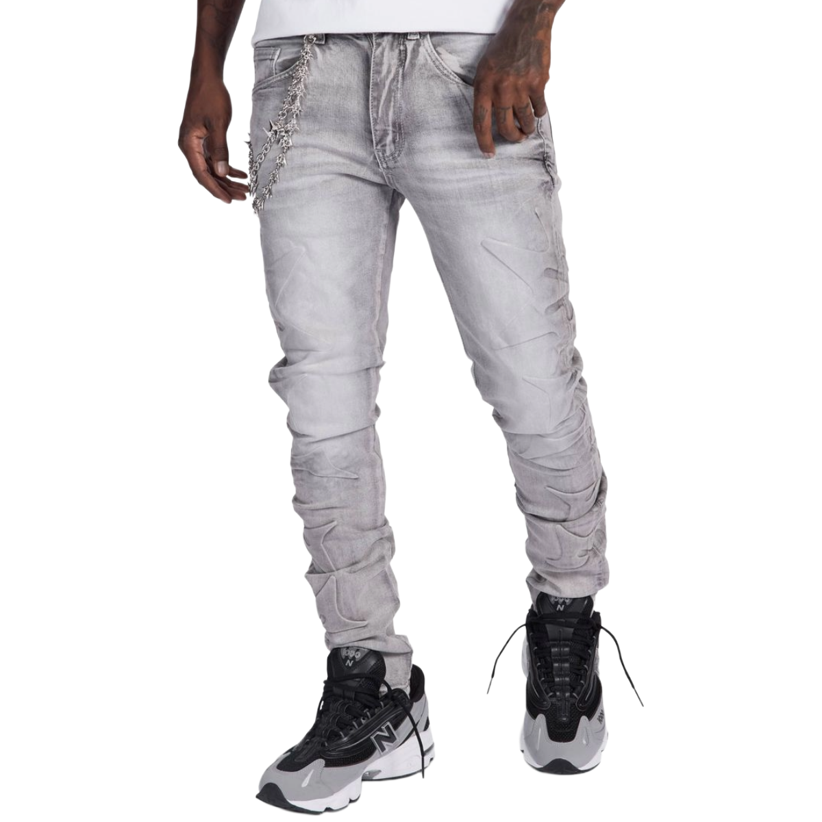 MELEE 'NINJA' EMBOSSED GRAY WASH DENIM