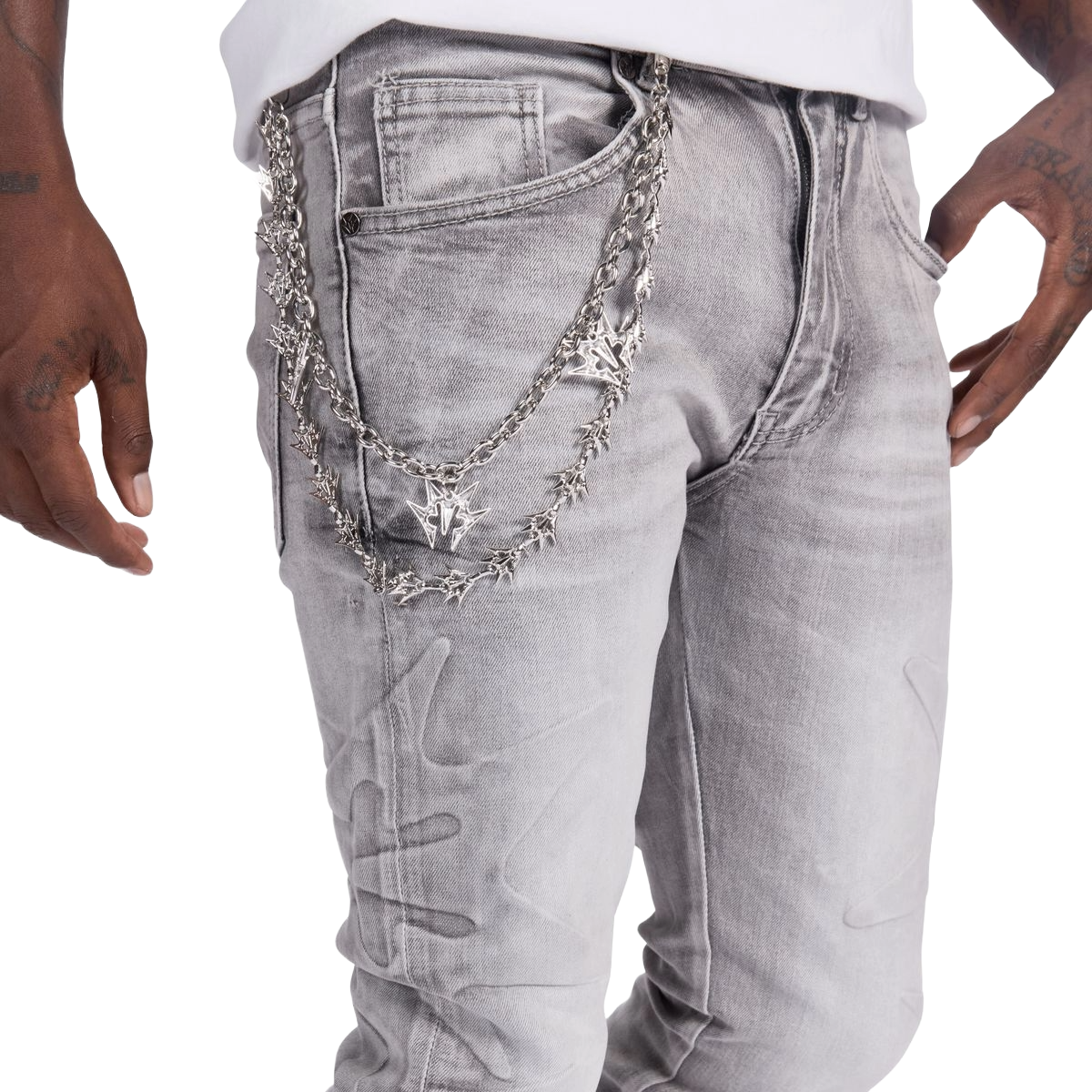 MELEE 'NINJA' EMBOSSED GRAY WASH DENIM