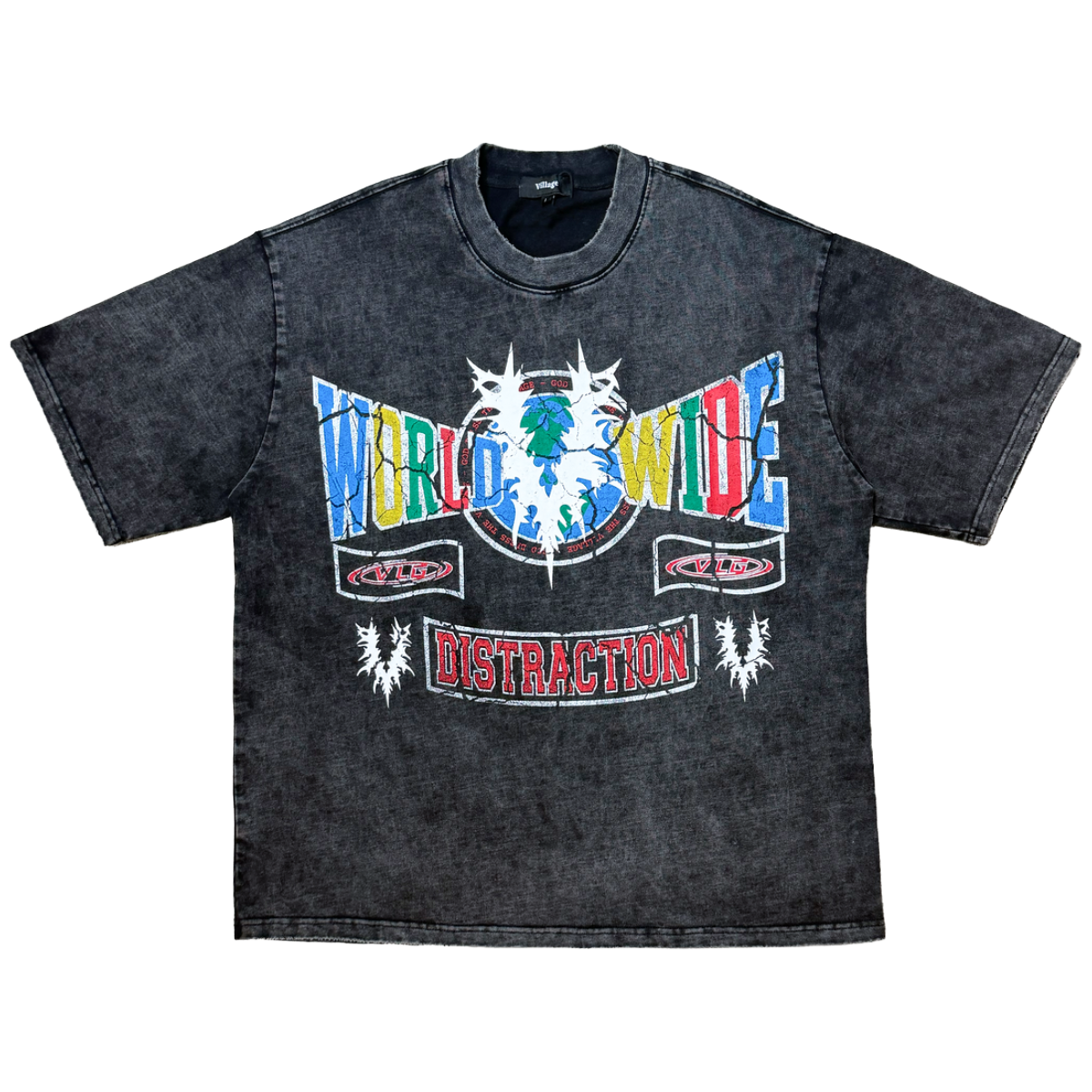 VILLAGE 'WORLDWIDE DISTRACTION' SS TEE (BLK WSH)