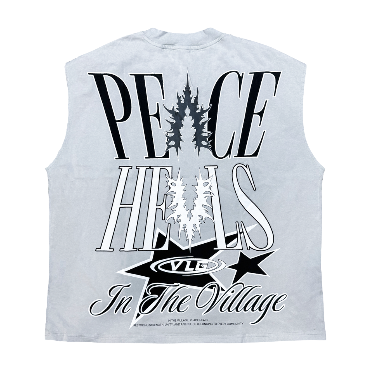 VILLAGE 'RESTORE THE PEACE' SLEEVELESS TEE (GREY)