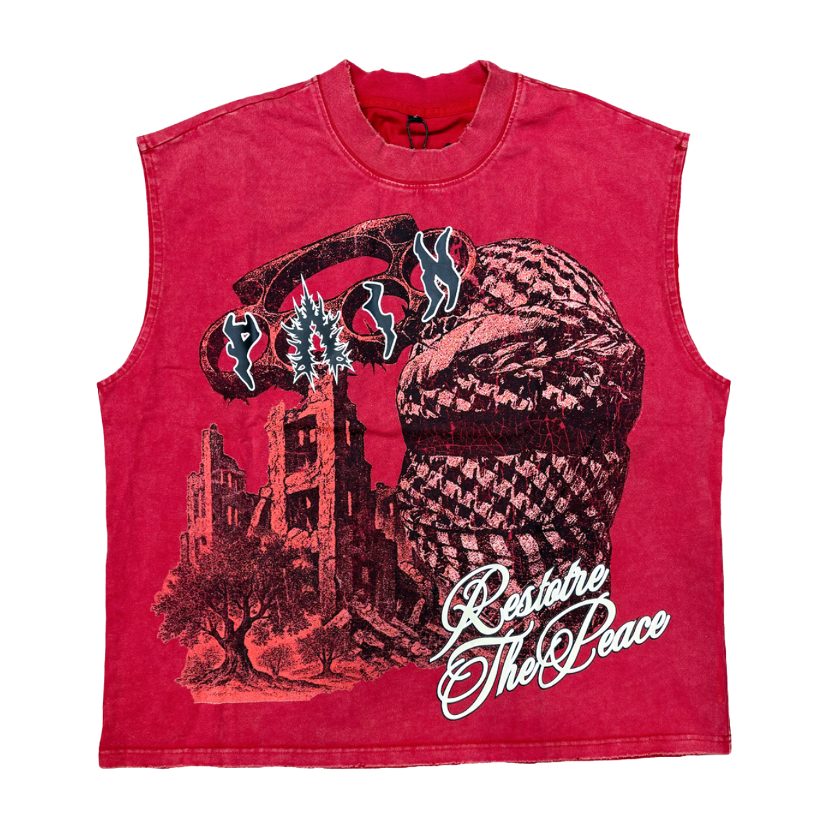 VILLAGE 'RESTORE THE PEACE' SLEEVELESS TEE (RED)