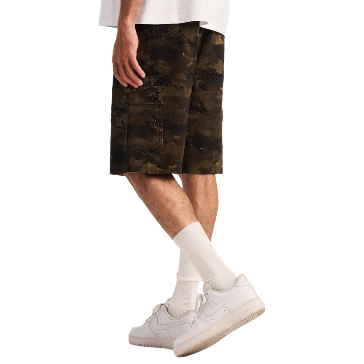 EMBELLISH JAGUAR DENIM SHORTS (CAMO)