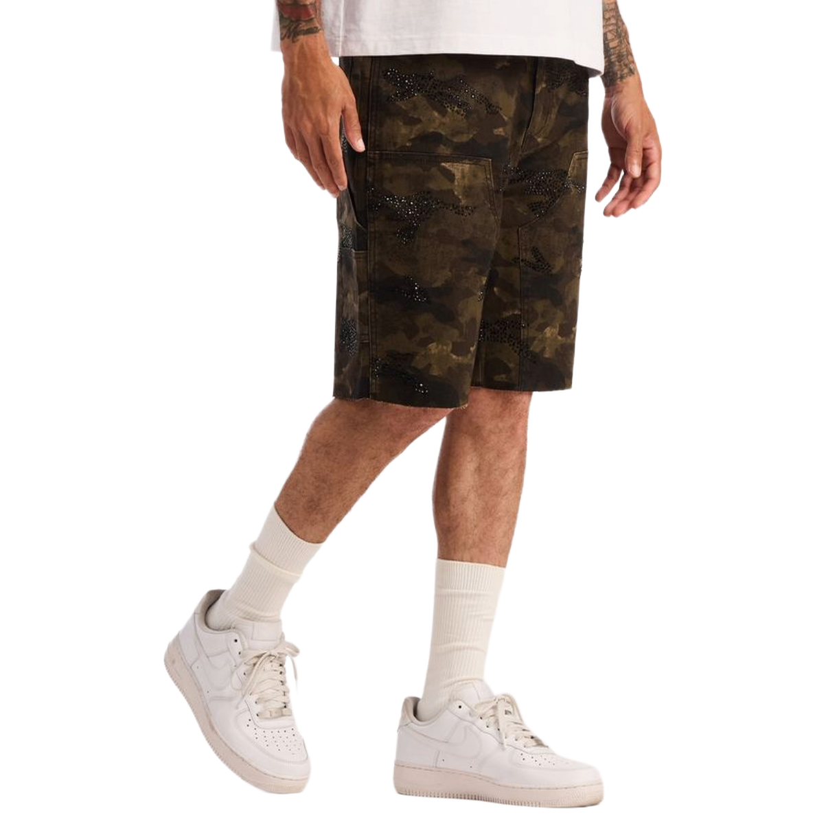 EMBELLISH JAGUAR DENIM SHORTS (CAMO)