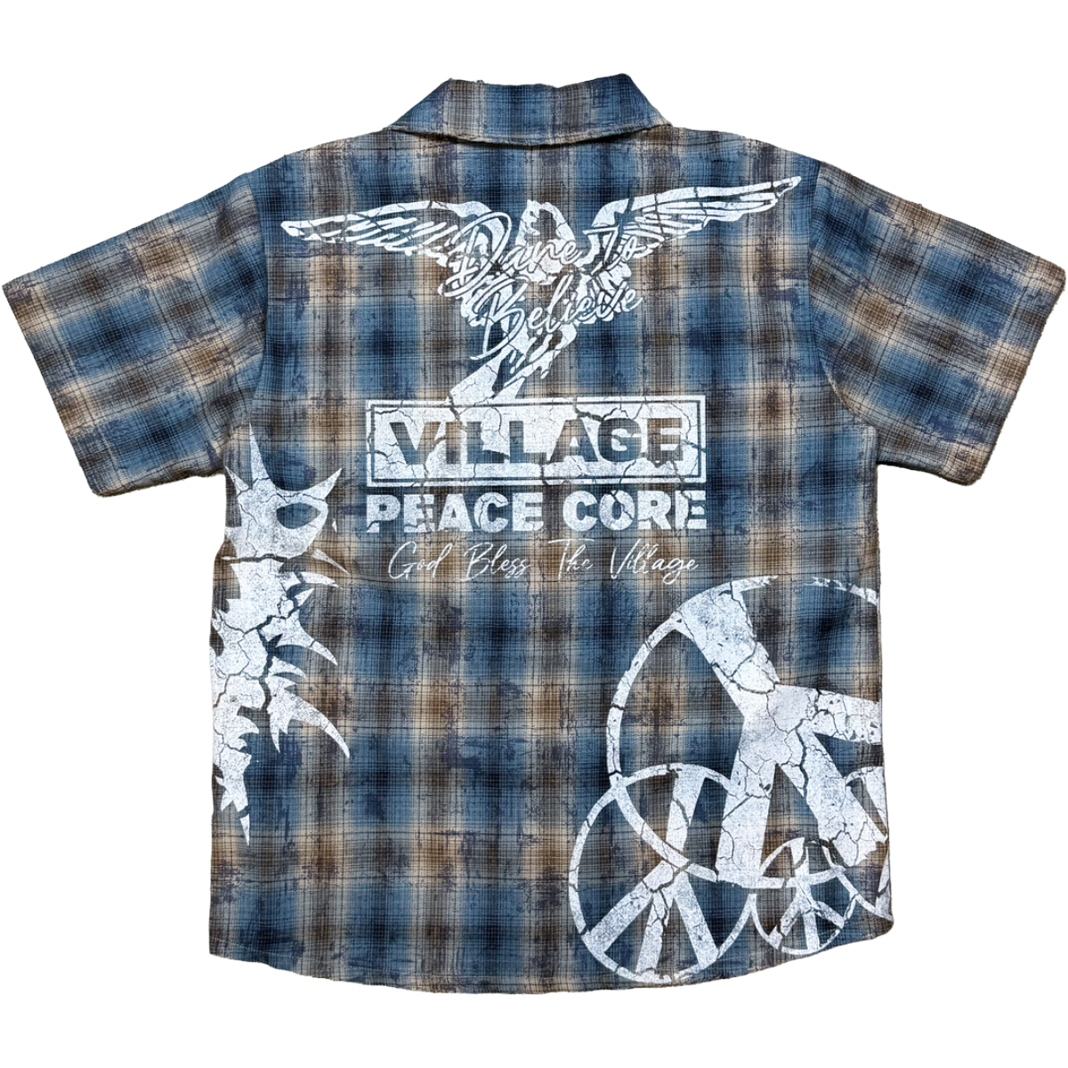 VILLAGE 'PEACE' SS BUTTON UP (BLUE)