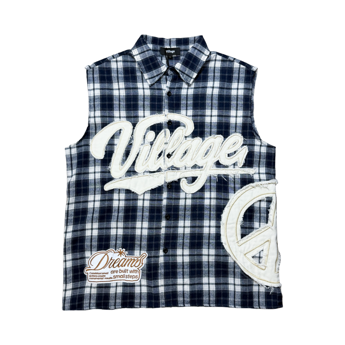 VILLAGE 'DREAMS' SLEEVELESS BUTTON UP (BLUE)