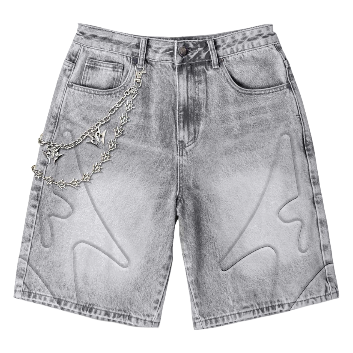 MELEE 'SHOGUN' EMBOSSED DENIM SHORTS (GRAY)