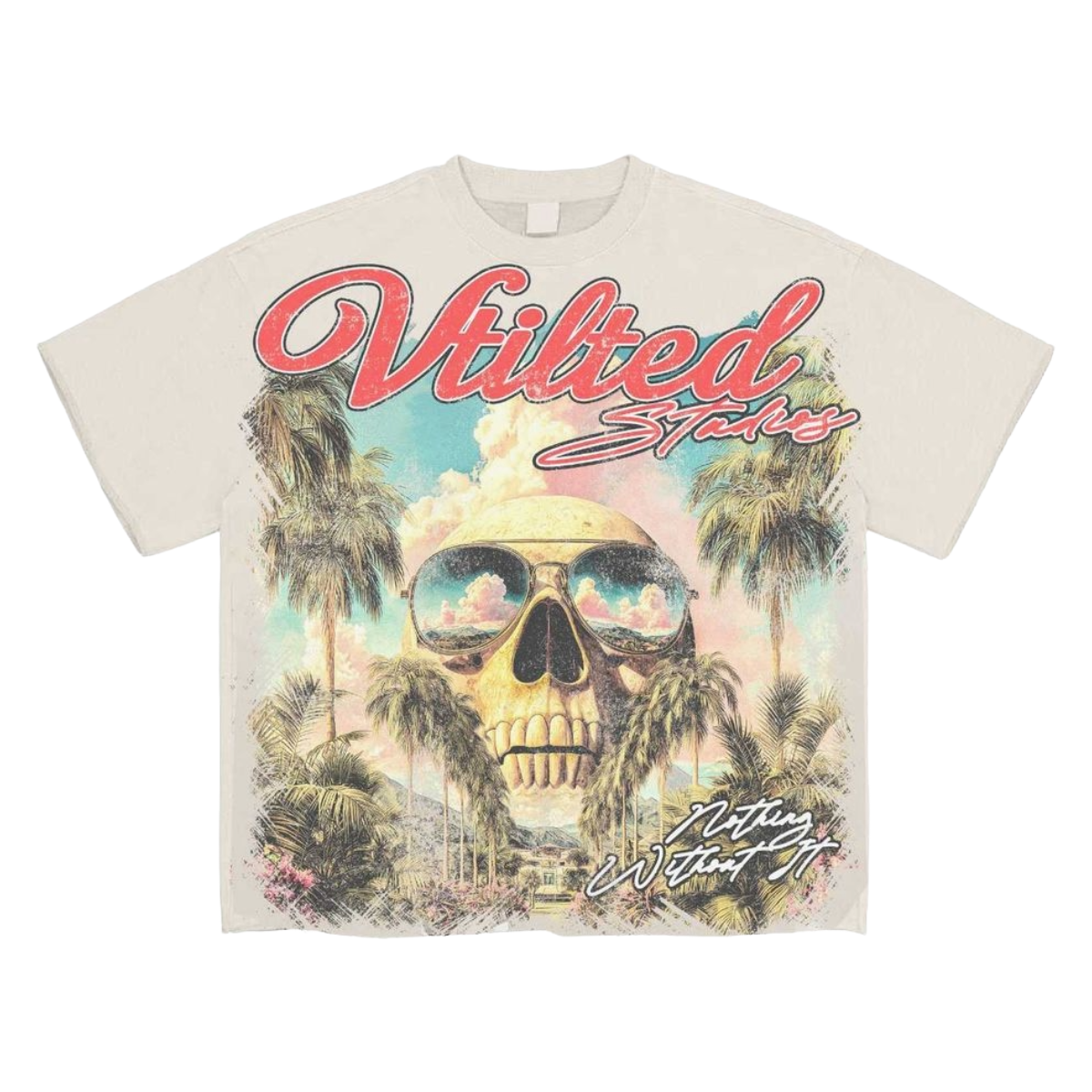 VTILTED 'PALMS' SS TEE (WHT)