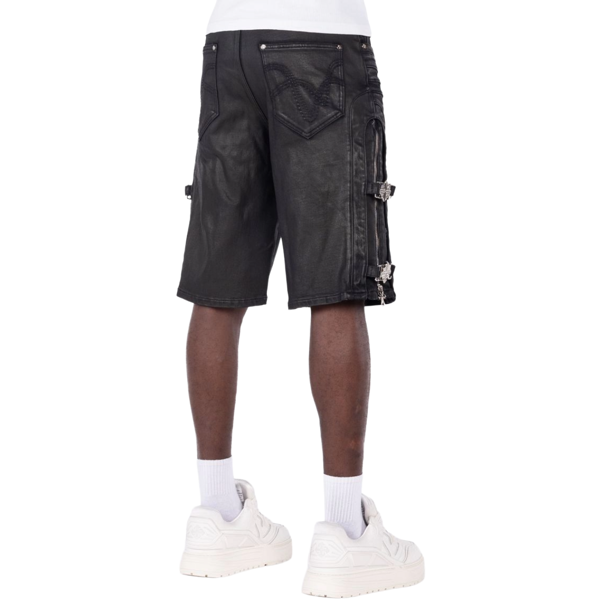 GUAPI 'CROSS BUCKLE' DENIM SHORTS (BLK)