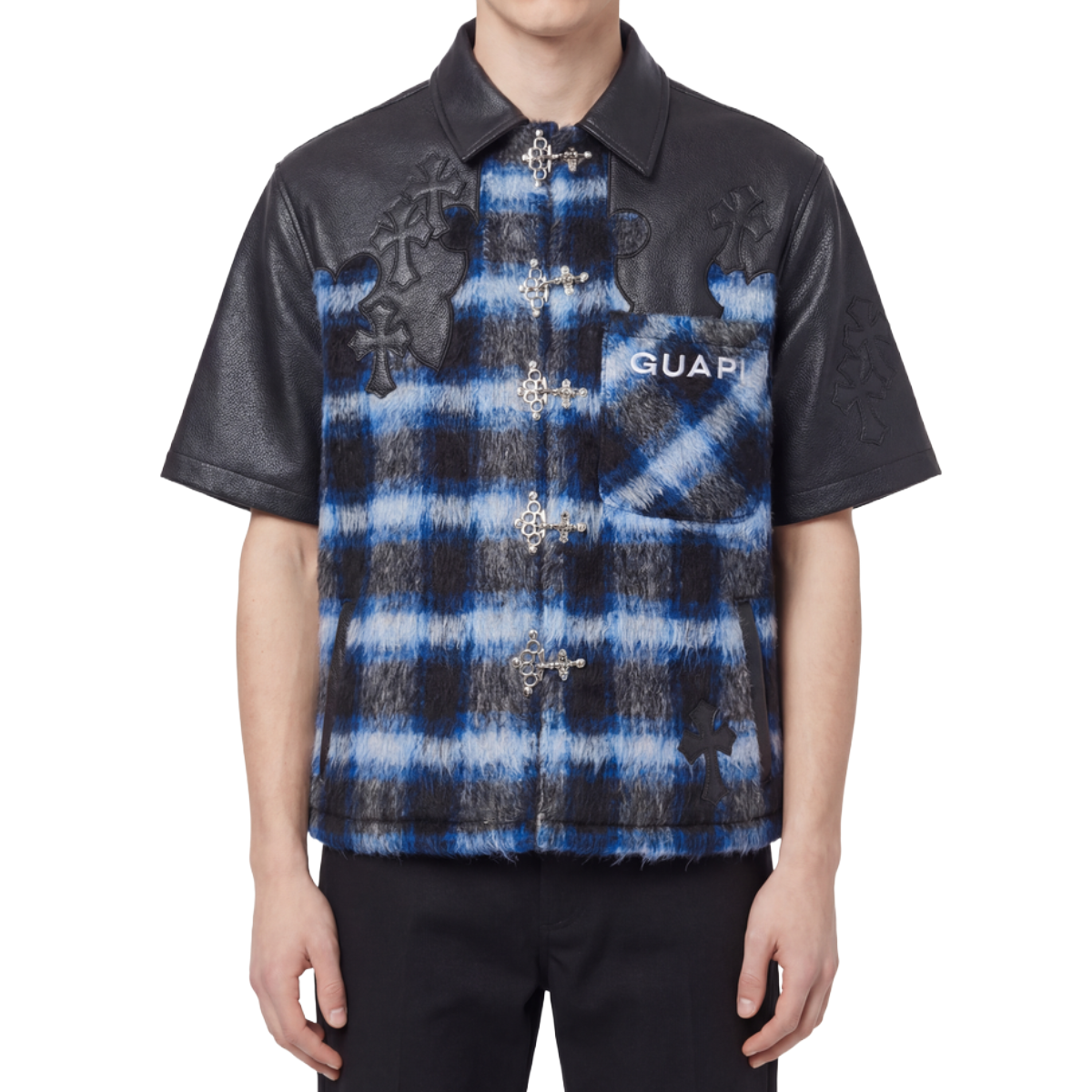 GUAPI 'MIDNIGHT CROSS PATCH' SS BUTTON UP (BLK/BLUE)