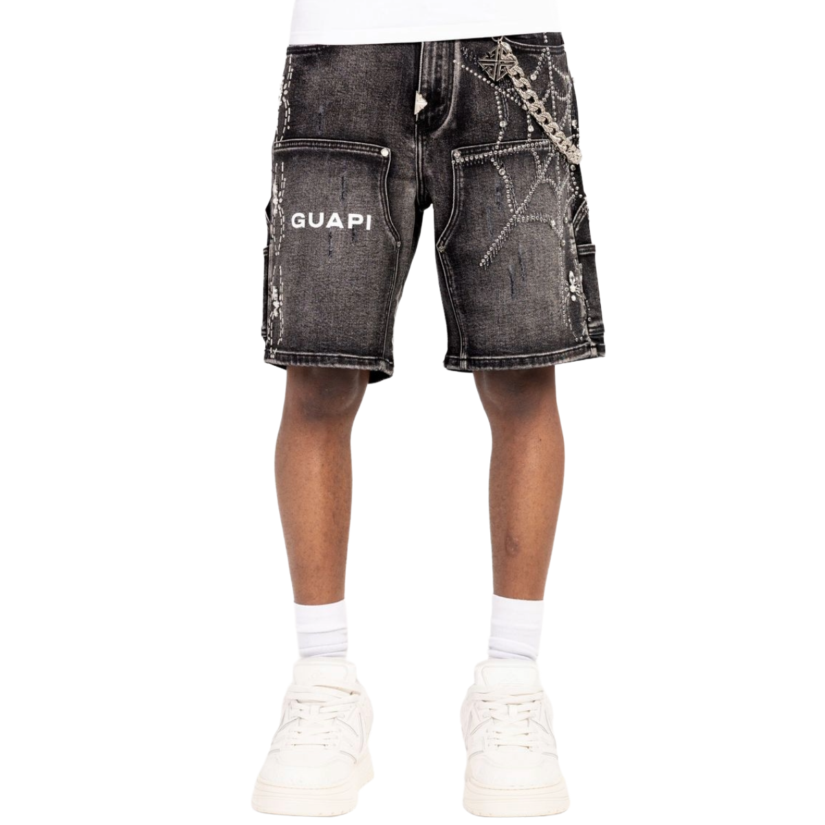 GUAPI 'OBSIDIAN' SPIDER DENIM SHORTS (BLK)