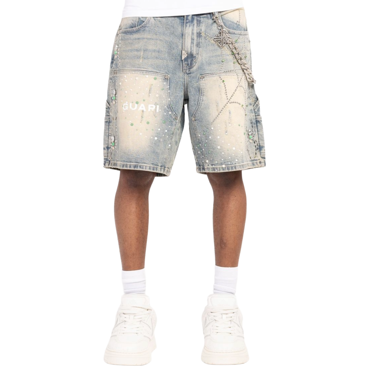 GUAPI 'EMERALD' SPIDER DENIM SHORTS (BLUE)