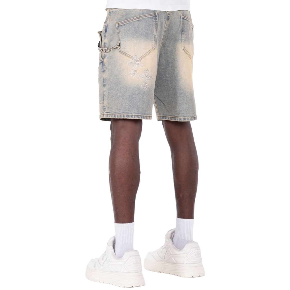 GUAPI 'FADED CROSS' DENIM SHORTS (LT DRTY WASH)
