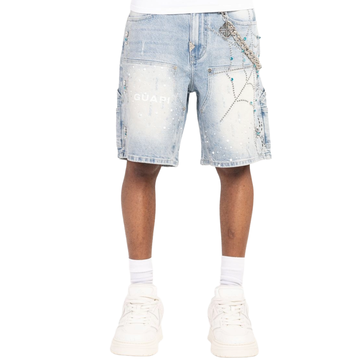 GUAPI 'AQUA' SPIDER DENIM SHORTS (LT BLUE)