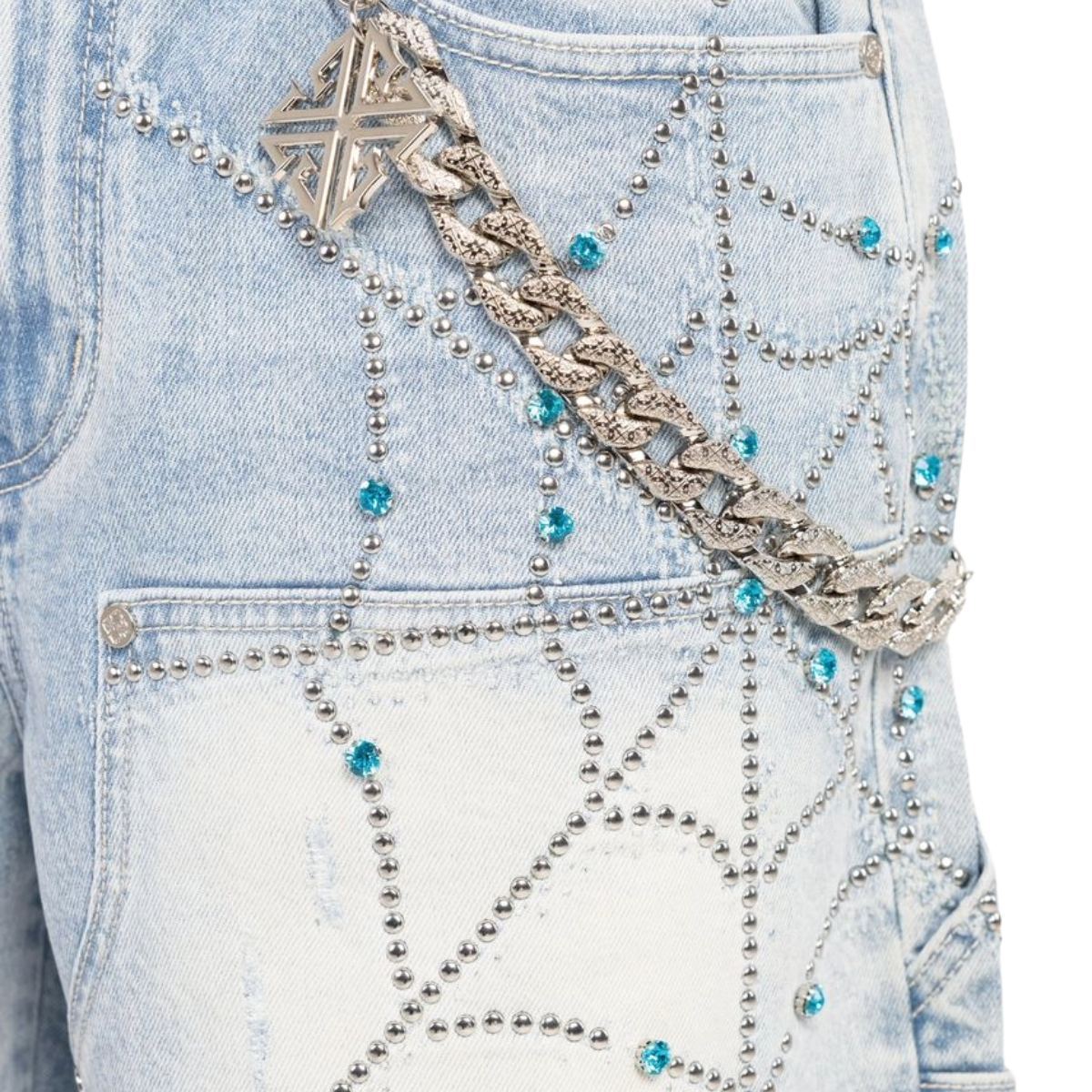GUAPI 'AQUA' SPIDER DENIM SHORTS (LT BLUE)