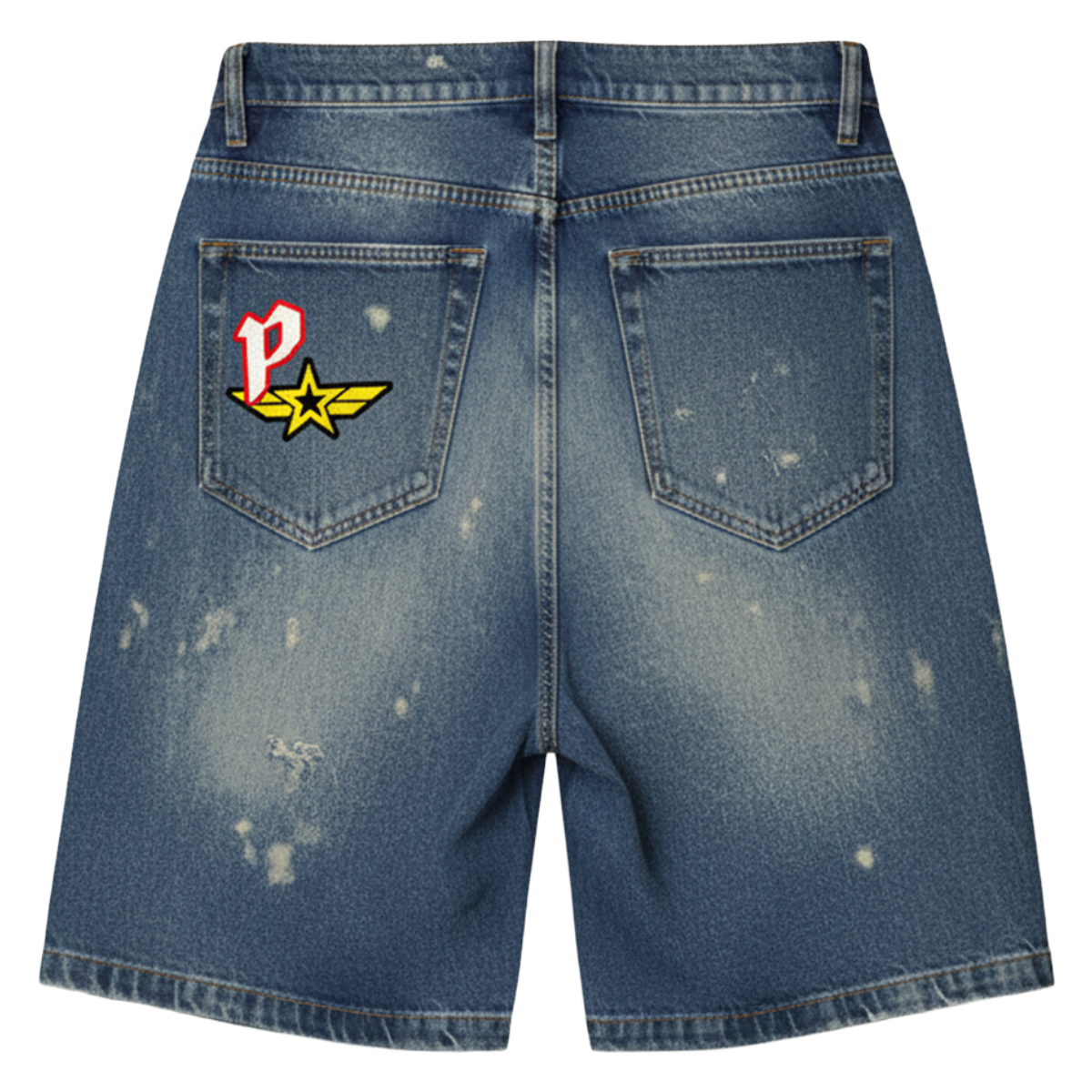 PARADISE PATCHWORK DENIM SHORTS (BLUE)