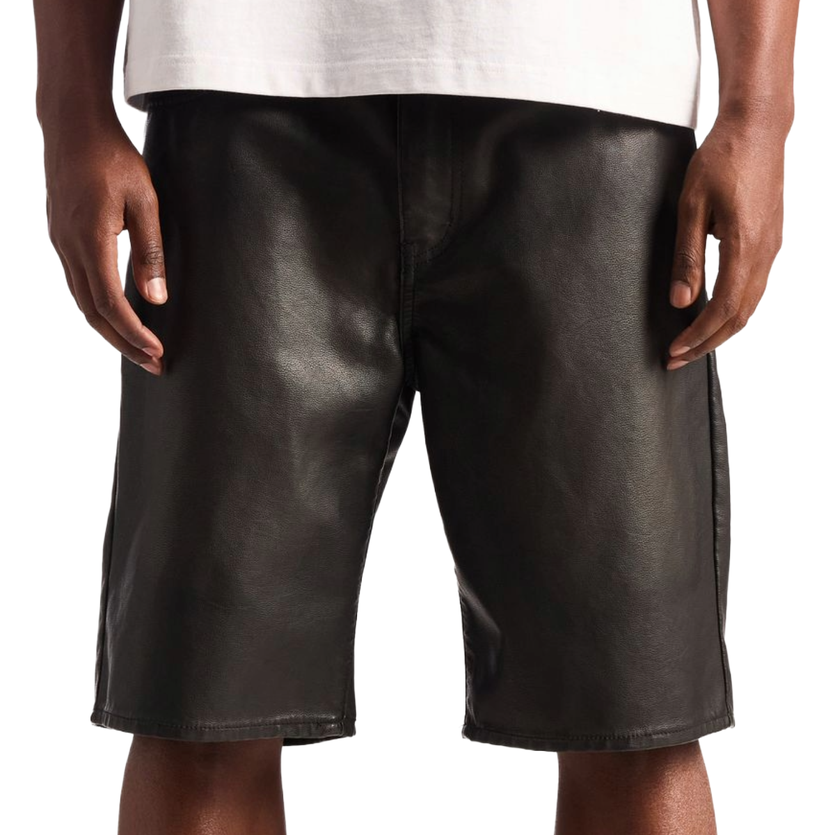 EMBELLISH 'MIDNIGHT' LEATHER DENIM SHORTS (BLK)
