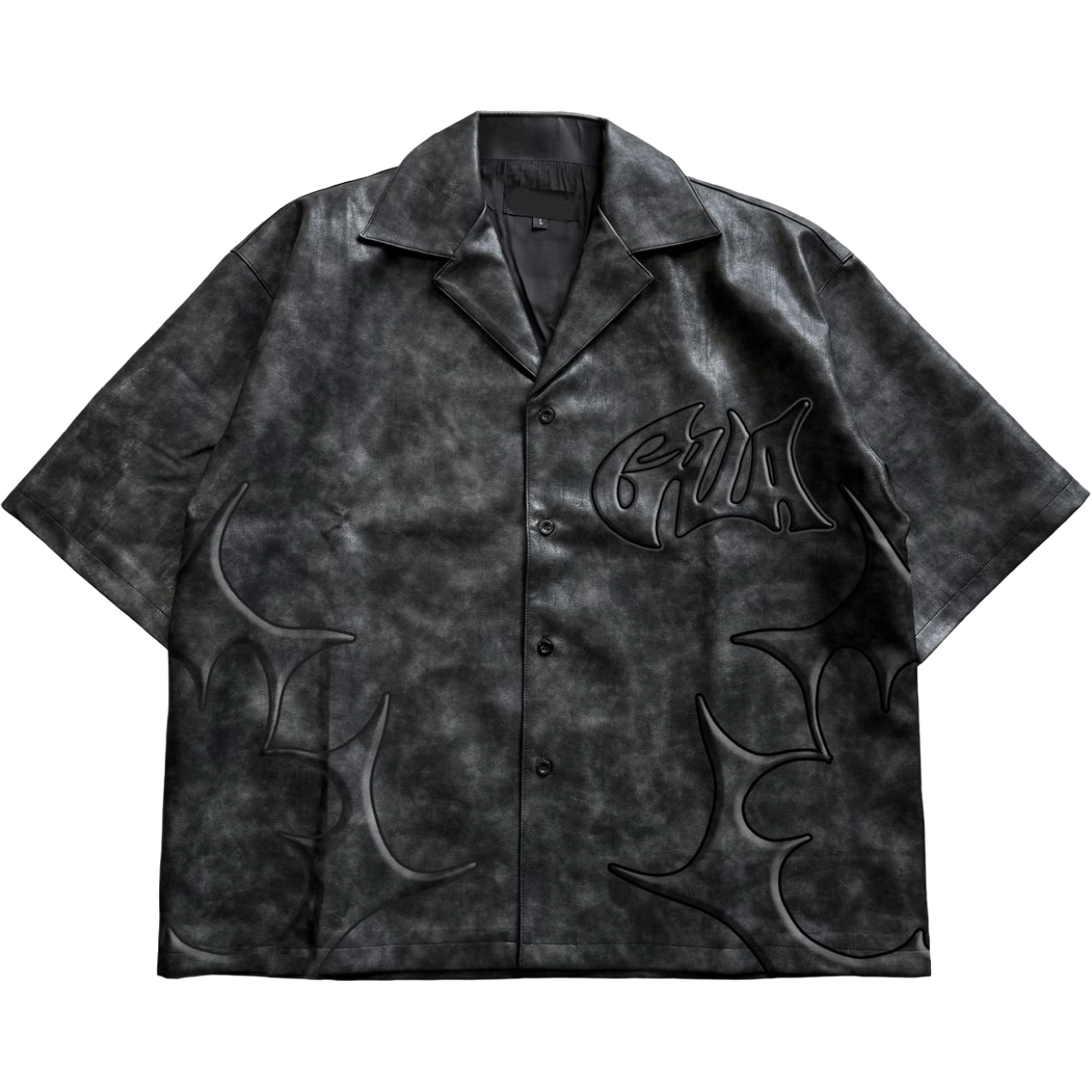 GALA 'SMUG' SS LEATHER SHIRT (BLK WASH)