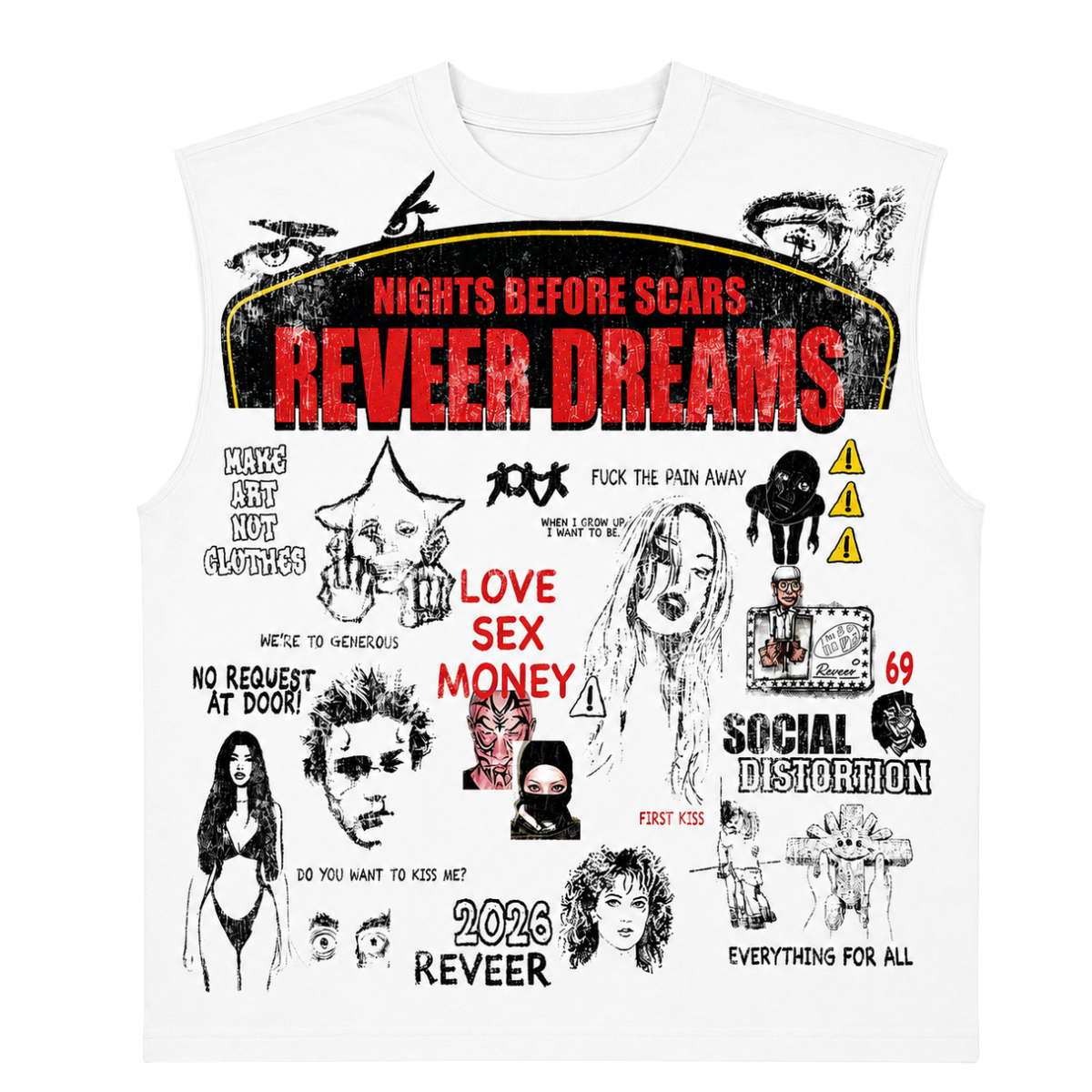REVEER 'LOVE SEX MONEY' SLEEVELESS TEE (WHT)