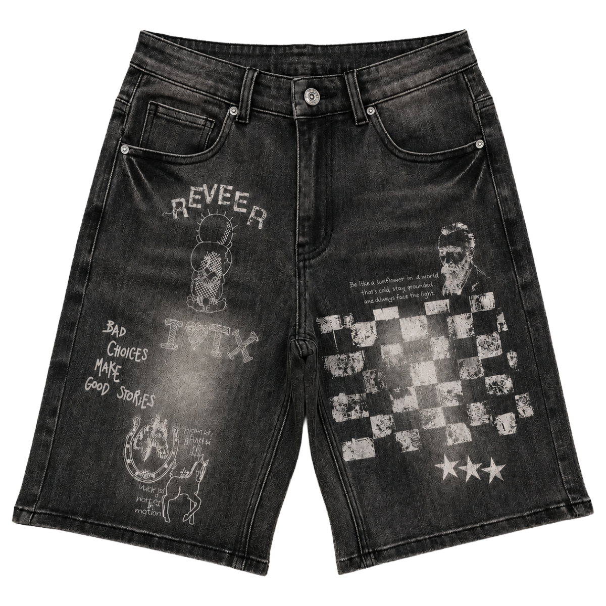 REVEER 'CHECKERED' DENIM SHORTS (BLK)