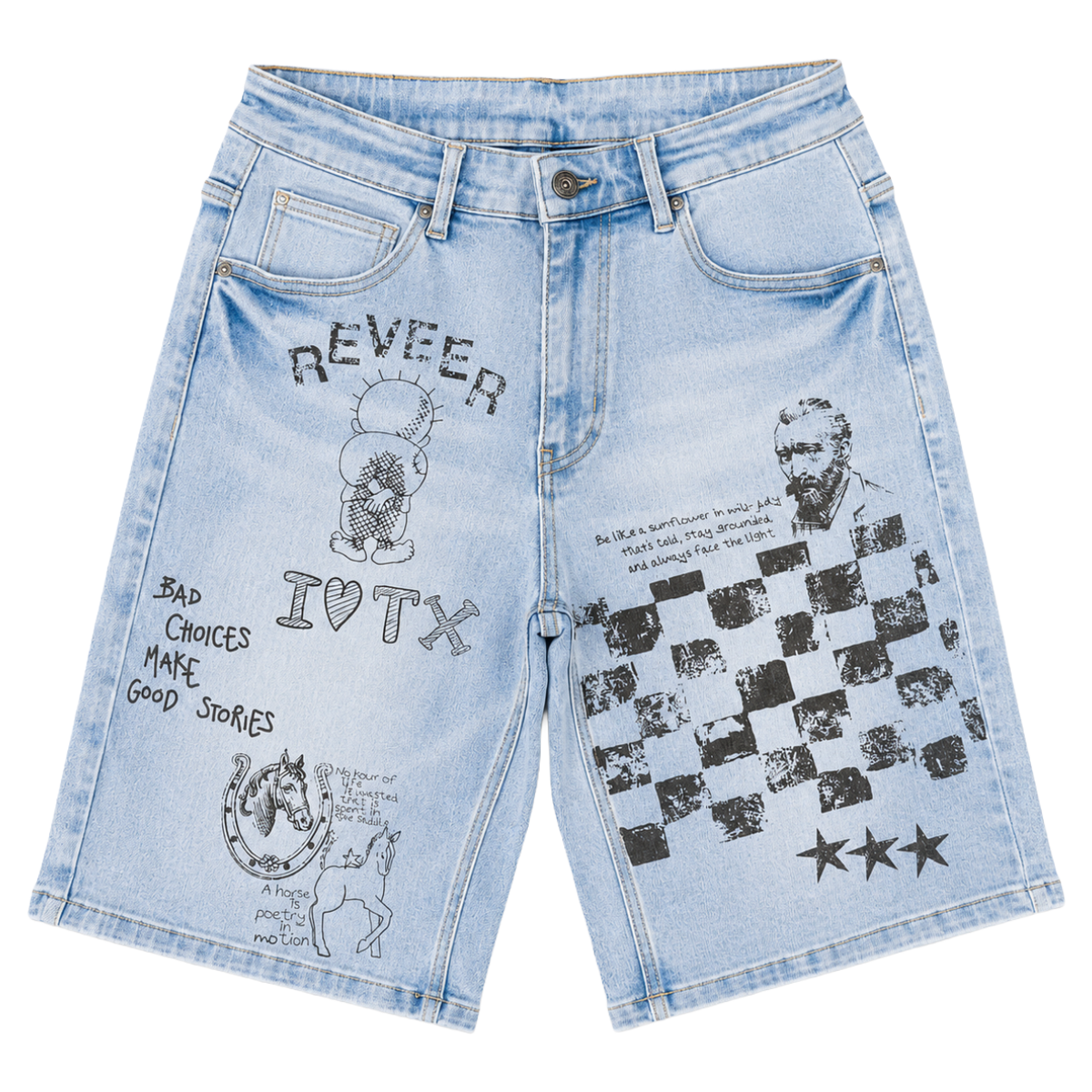 REVEER 'CHECKERED' DENIM SHORTS (BLUE)