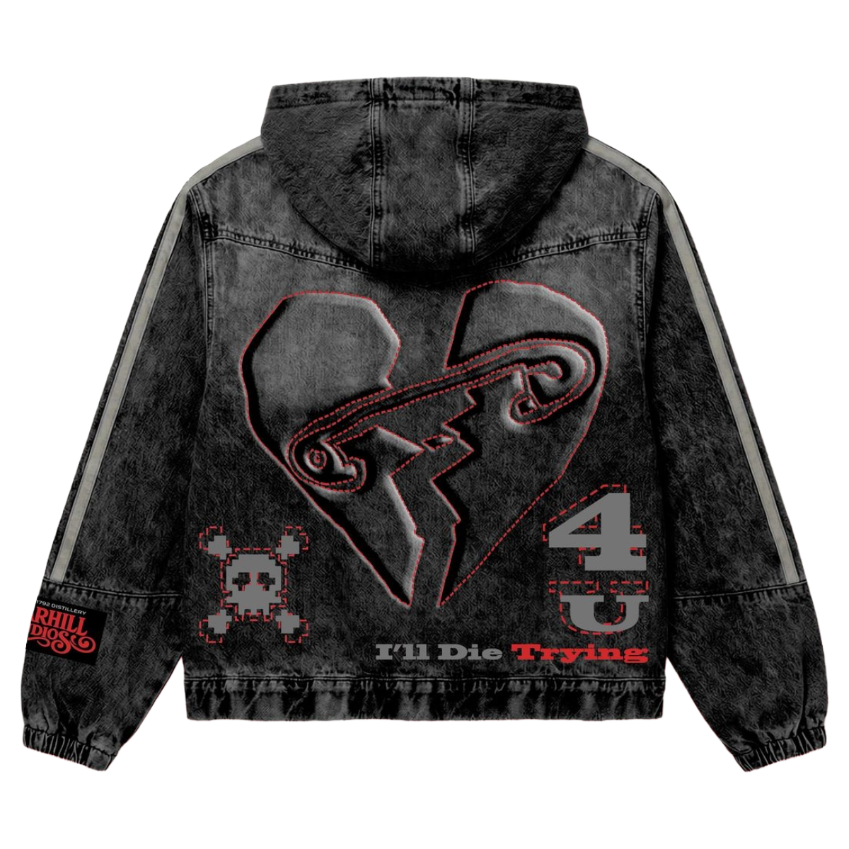 SH 'DIE TRYING' DENIM ZIP-UP HOODIE (BLK WASH)
