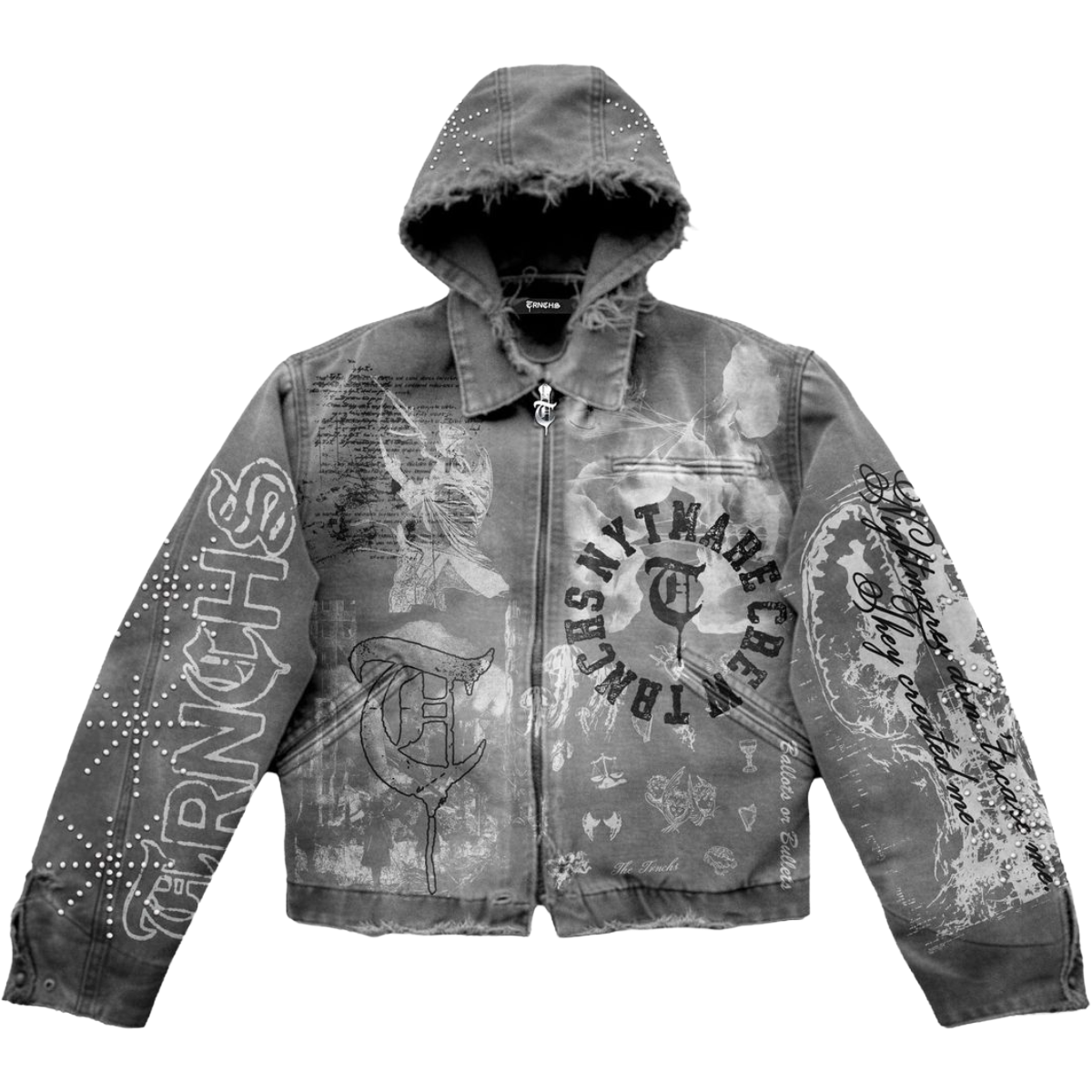 TRNCHS 'SHADOW REBELLION' ZIP-UP HOODIE (LT GREY)