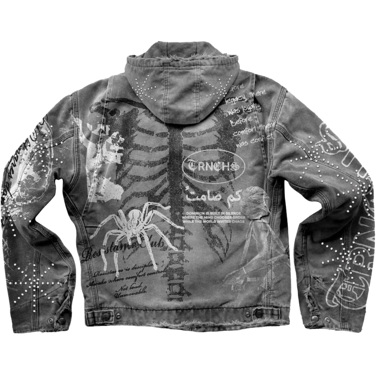 TRNCHS 'SHADOW REBELLION' ZIP-UP HOODIE (LT GREY)