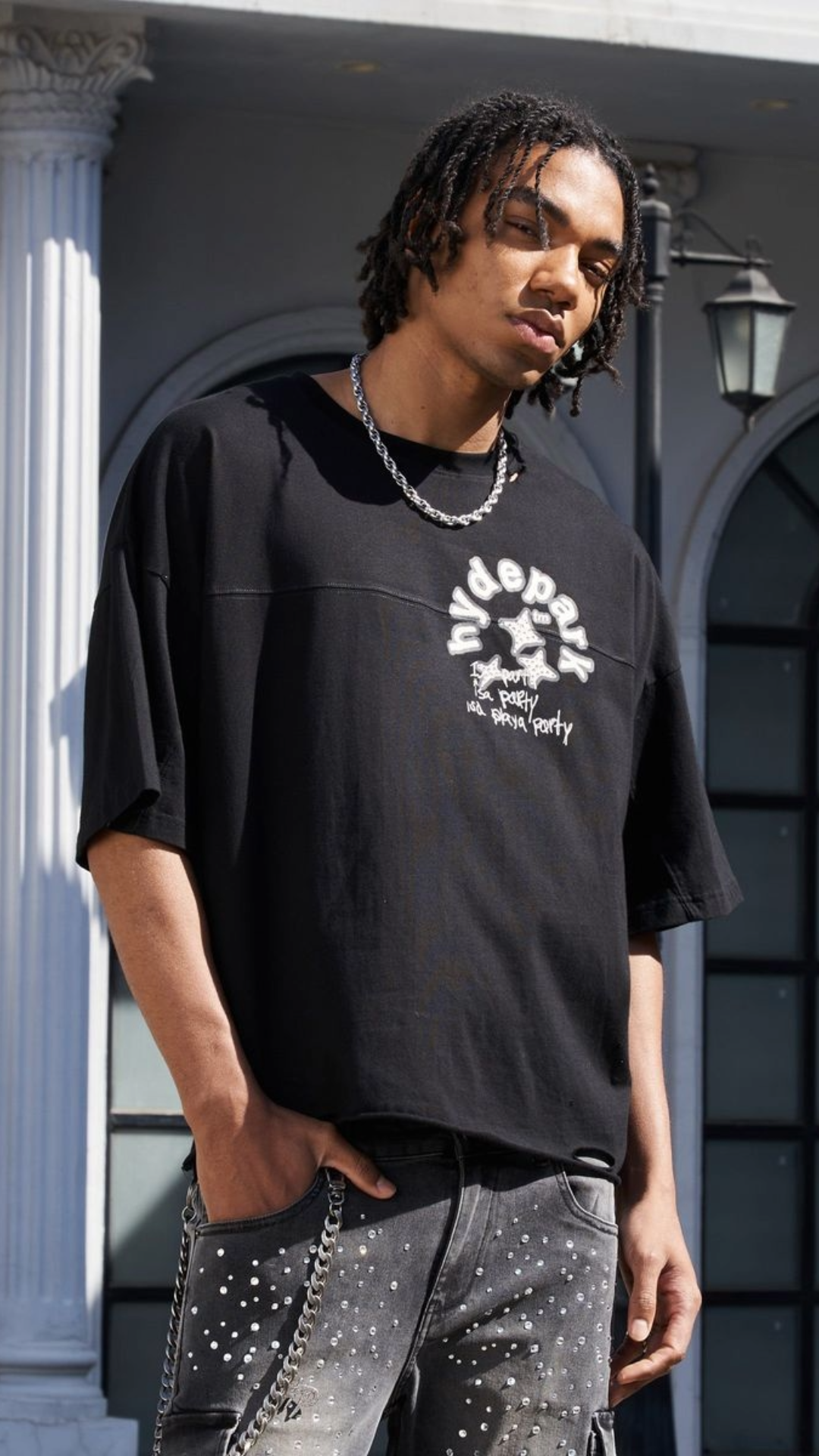 HP Black Aged Cotton (Double Yoke) Crop Tee