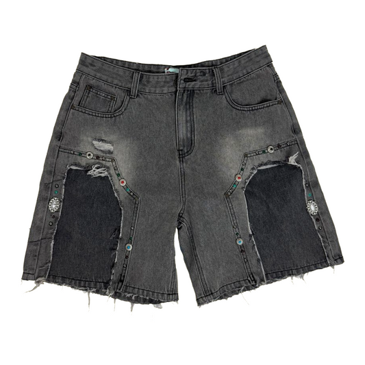 DRY ROT "COWBOY JEWLZ" BLACK DENIM SHORTS