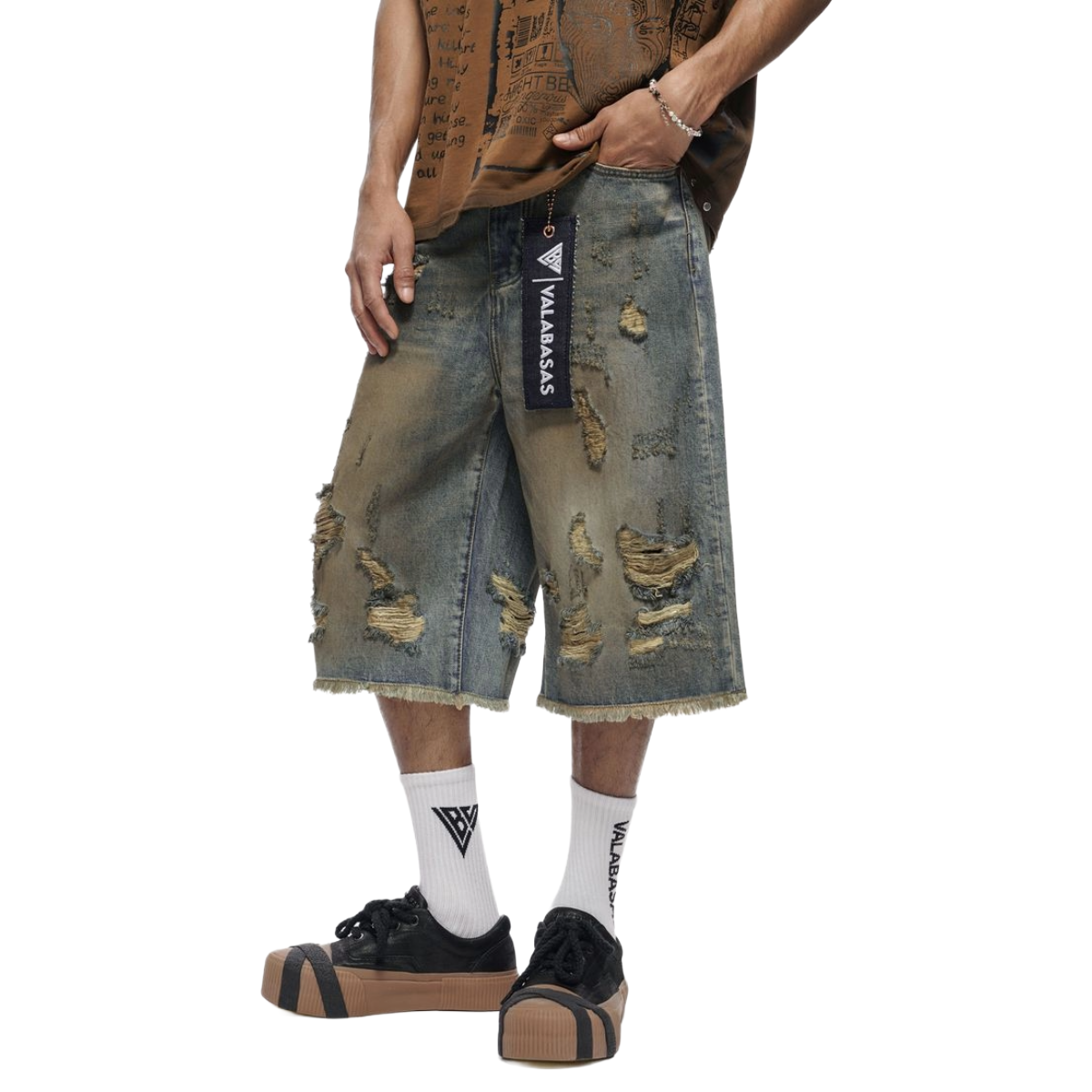 VALABASAS "SNAPPED" BAGGY DENIM JORTS (DRTY VTG BLUE)