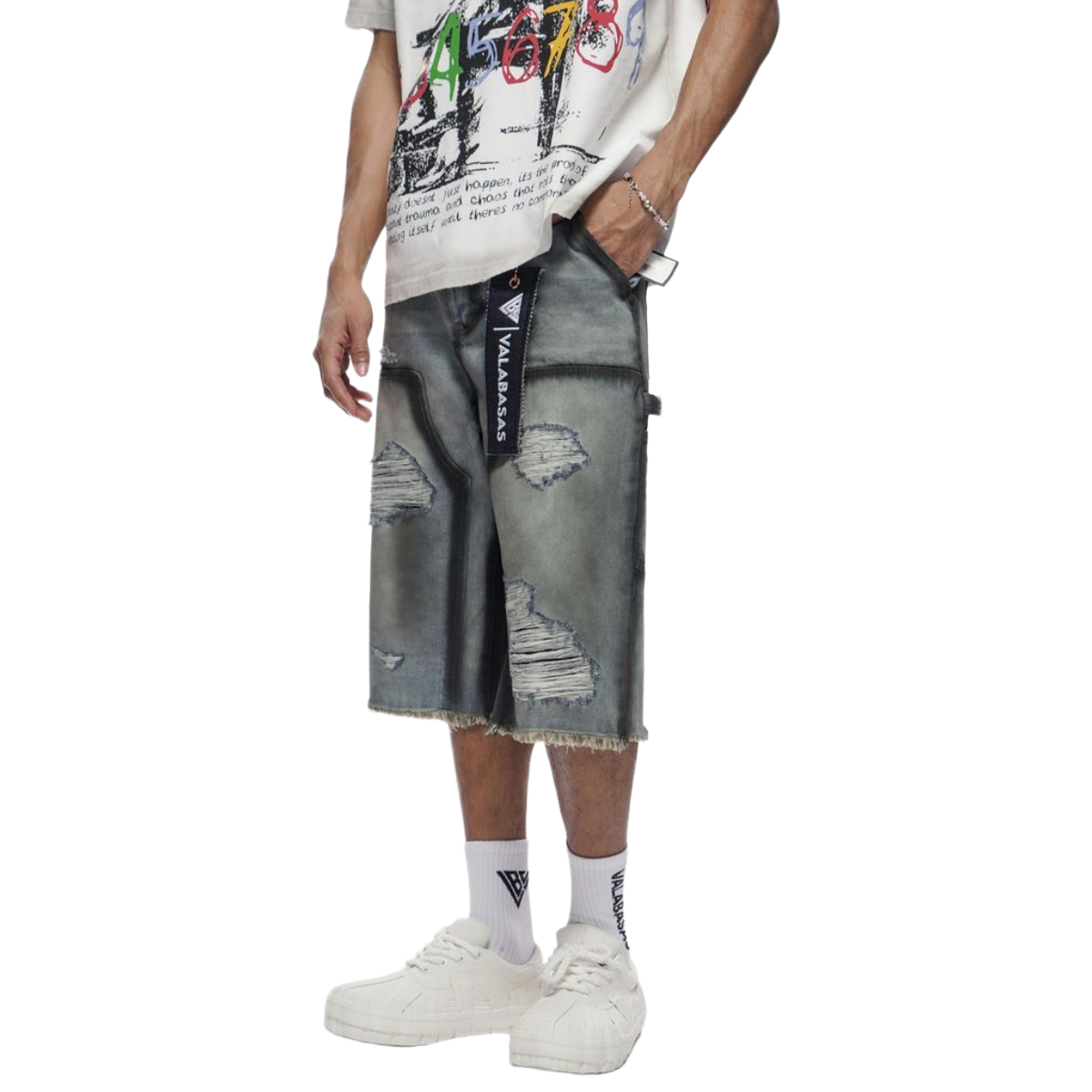 VALABASAS "REVOLT" WASHED DENIM JORTS (DRTY LT BLUE)