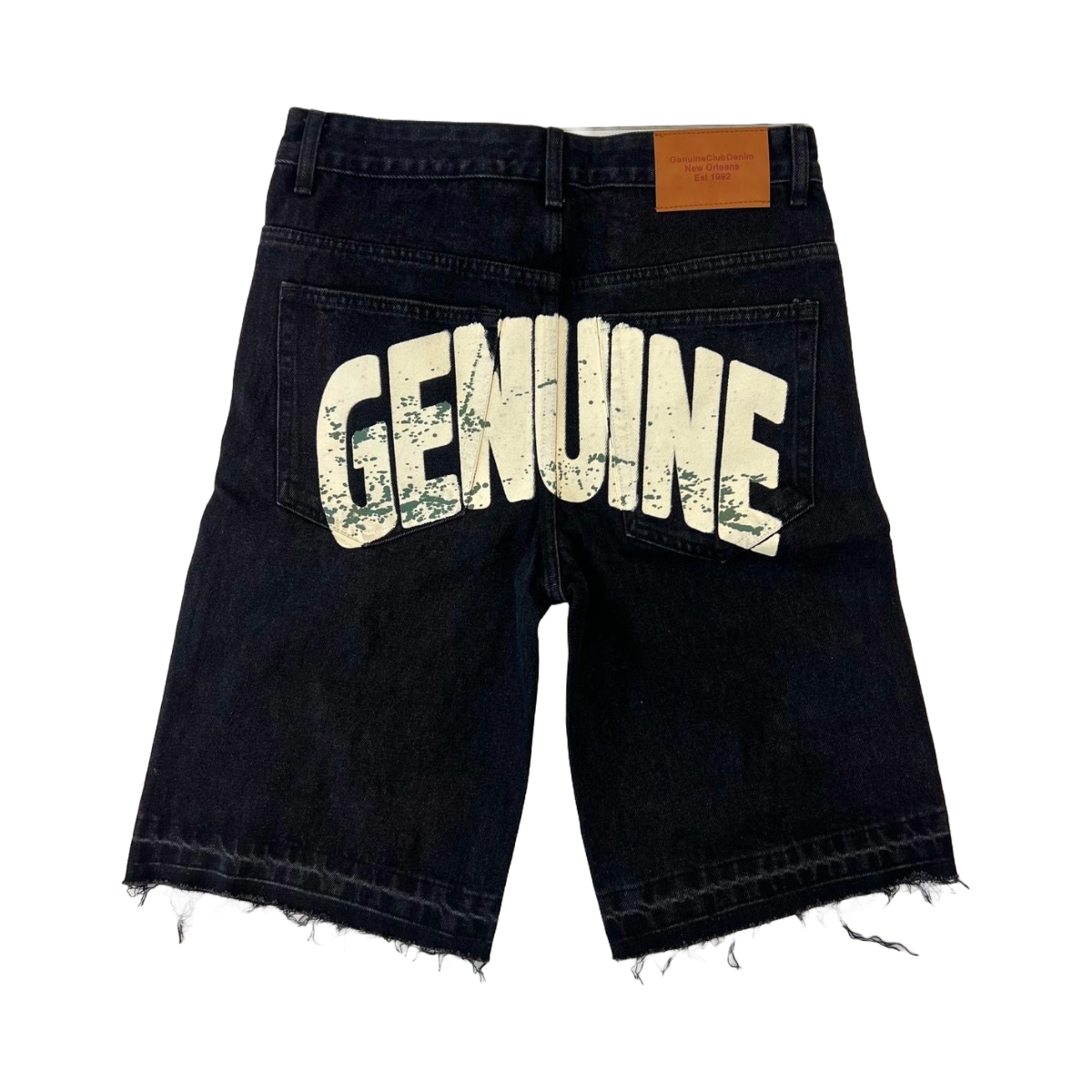 GC OG BLACK DENIM JORTS - RAW EDGE/ EMBELLISHED
