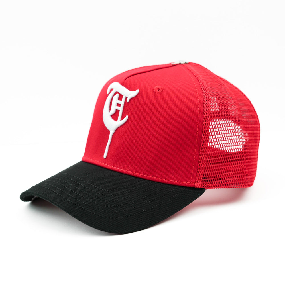 TRNCHS “5-PANEL TRUCKER CAP” RED/BLACK