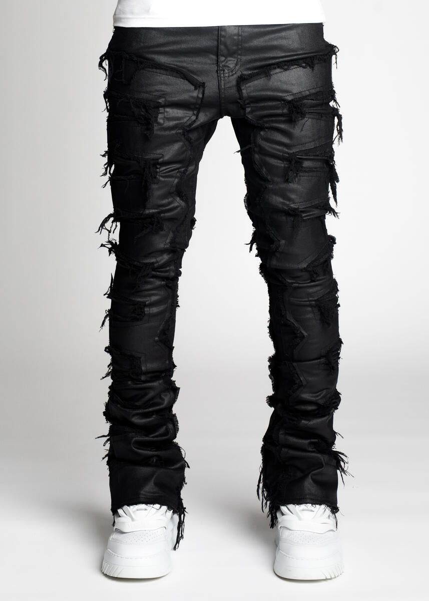 GUAPI OBSIDIAN BLACK WAXED STACKED DENIM