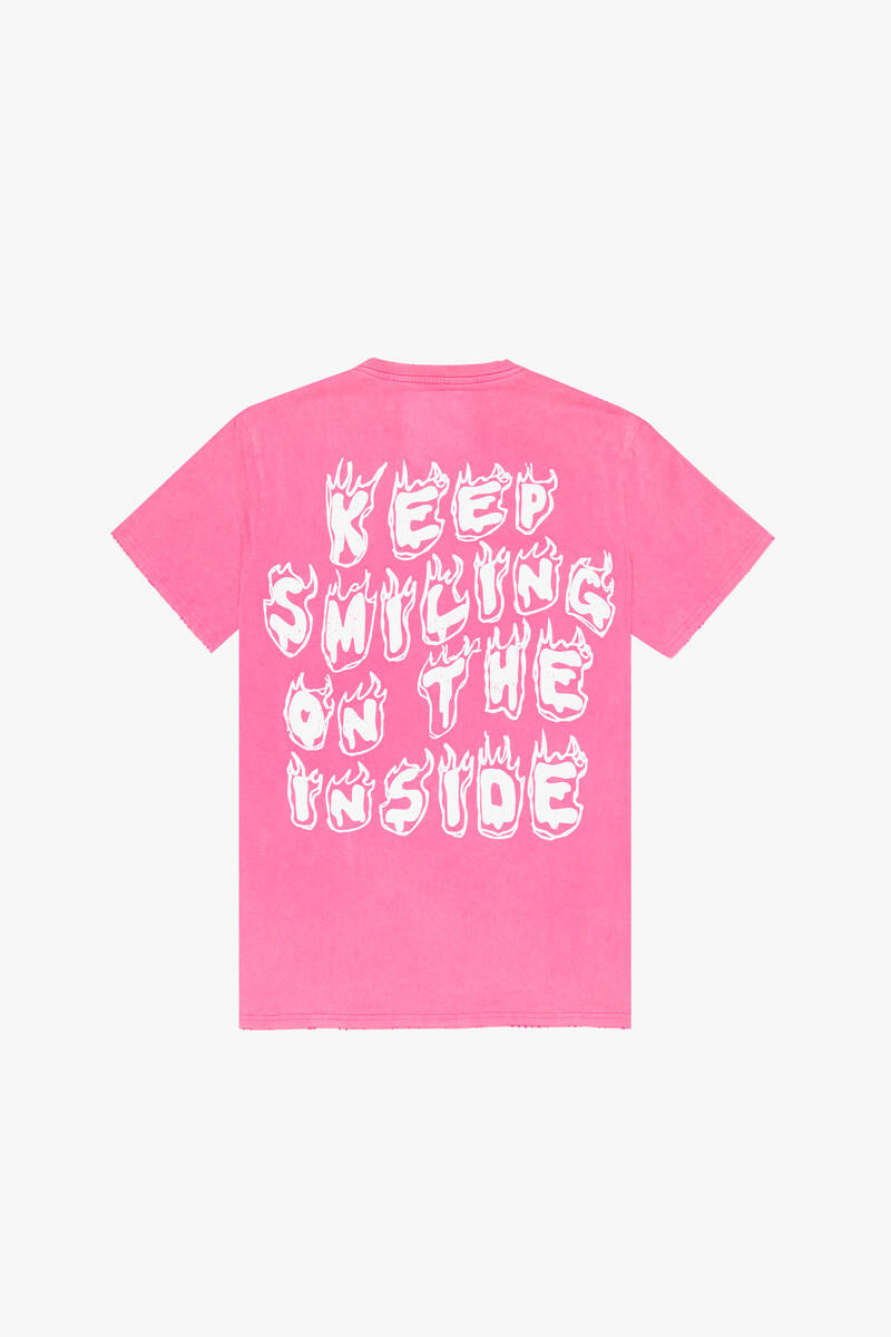 "KEEP SMILING" VINTAGE CARMINE ROSE TEE