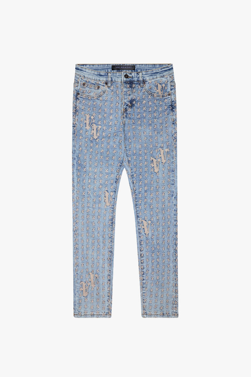 VALABASAS "ASTERISK" LT. VINTAGE BLUE / CREAM SKINNY JEAN