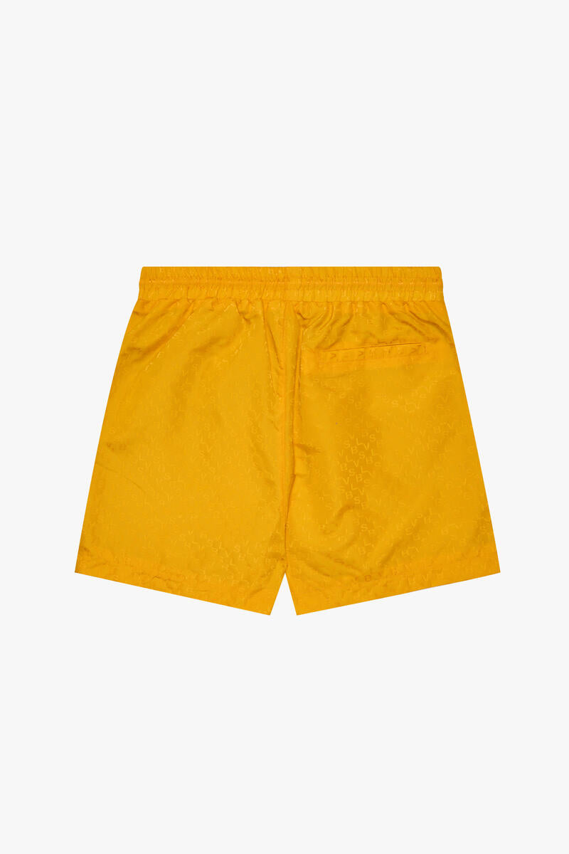 "SIGNATURE SCRIPT" YELLOW NYLON SHORTS