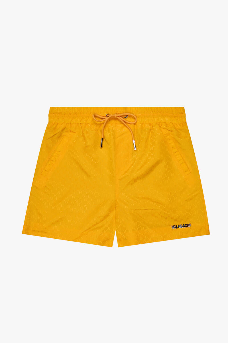 "SIGNATURE SCRIPT" YELLOW NYLON SHORTS