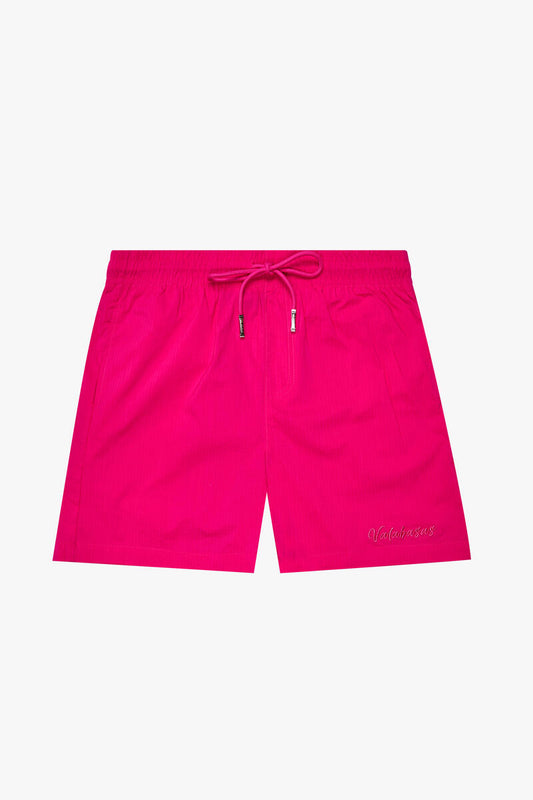 "SIGNATURE SCRIPT" ROSE NYLON SHORTS