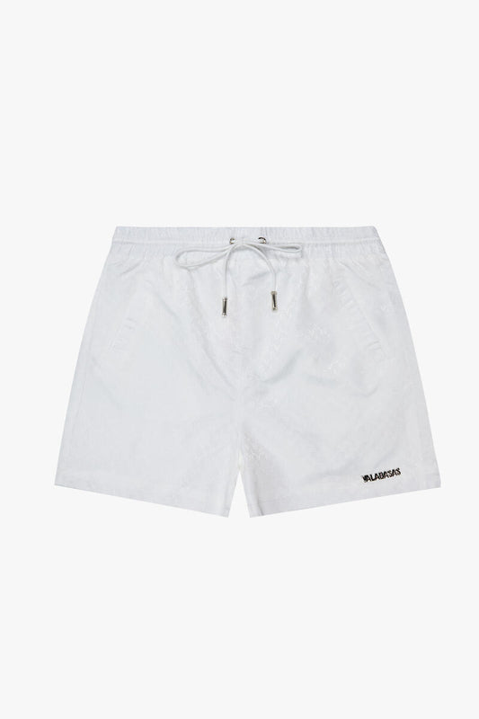 "SIGNATURE SCRIPT" WHITE NYLON SHORTS